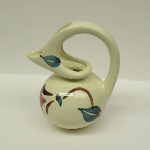 Purinton Pottery Slip Ware IVY RED BLOSSOM Honey Syrup Handled Jug - Picture 2 of 4